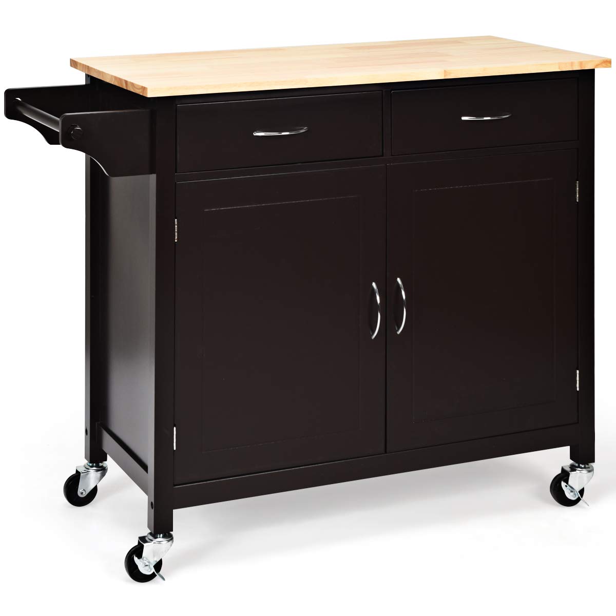 NAFORT Rolling Kitchen Island Cart with Storage - Dark Brown for Home & Bar Serving