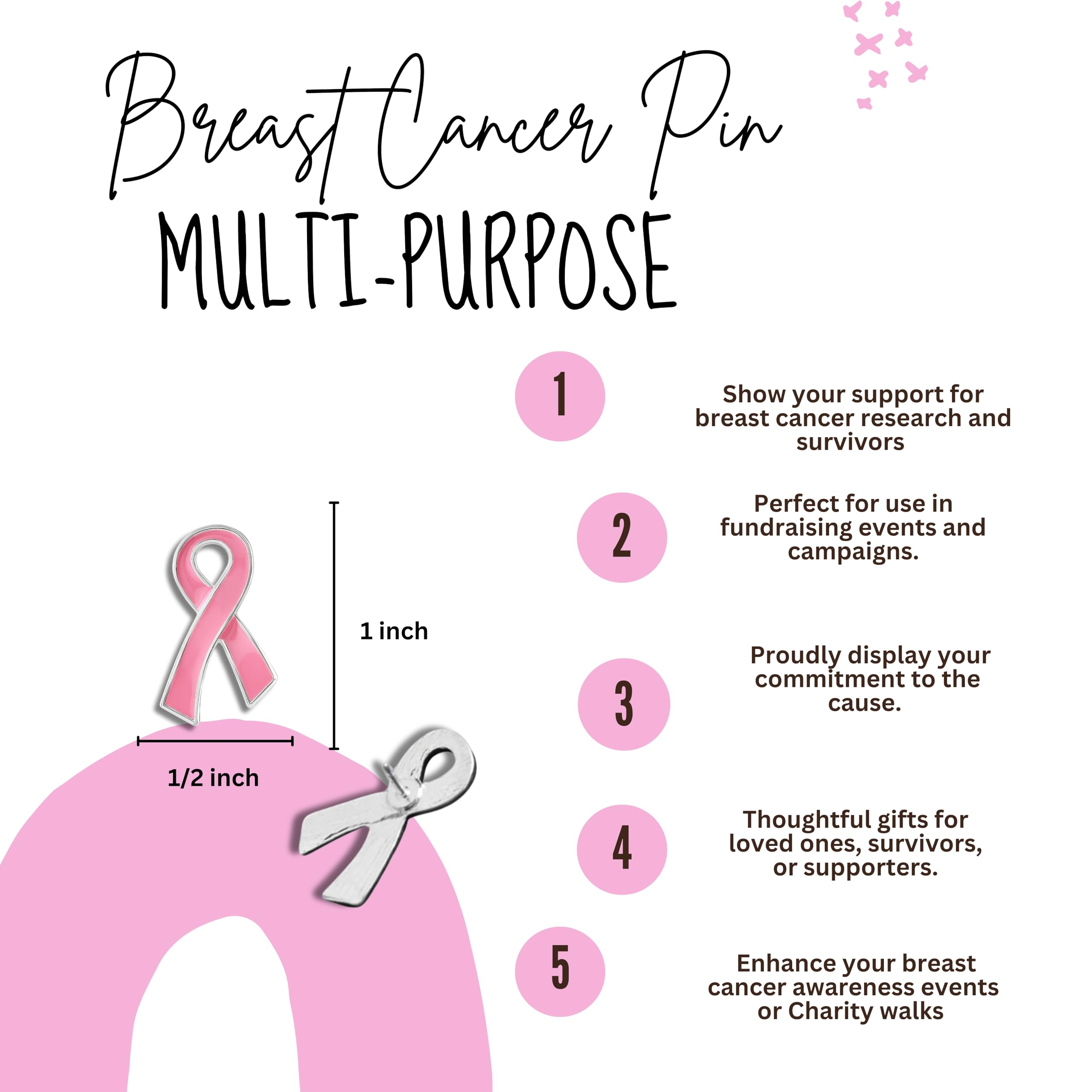 25/50/100/500pcs Breast Cancer Awareness Pins - Bulk Pink Ribbon Lapel Pins for Support Groups, Fundraising & Events - Inspirational Promotional Gifts for Survivors, Nurses & Advocates - Perfect for Charity Walks, Conferences & Awareness Campaigns