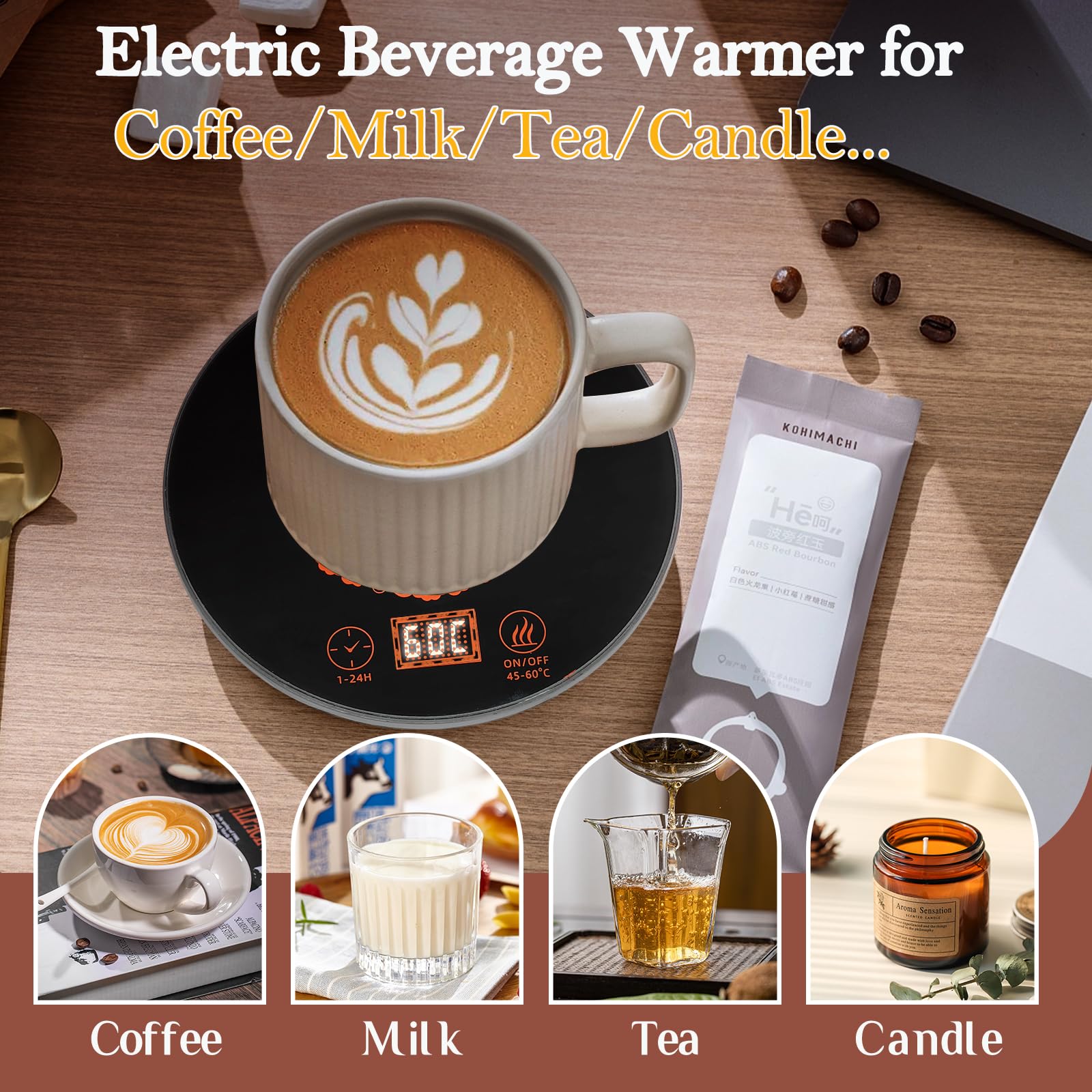 Electric Coffee Mug Warmer for Desk with Auto Shut Off & Temperature Control - 2 Heat Settings & 24-Hour Timer - Perfect Office Gift for Coffee Lovers - Keep Your Coffee Warm at Work or Home