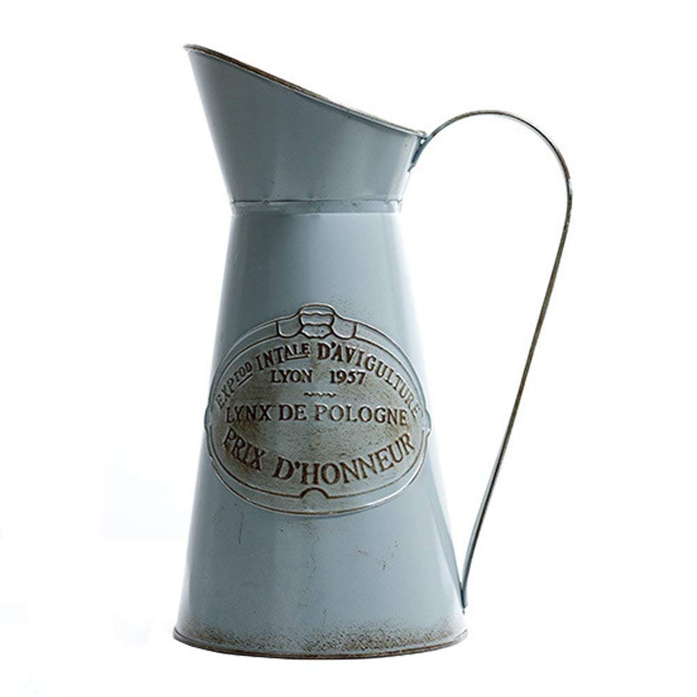 VANCORE Shabby Chic Large Metal Jug Flower Pitcher Vase - Farmhouse Decor, Rustic Wedding Centerpiece, Floral Arrangement Container for Home & Garden