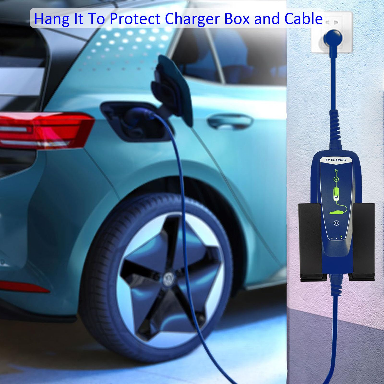 Premium EV Charger Holder - Durable Metal Wall Mount Bracket for Tesla, Nissan, Chevy & Other Electric Vehicles - Adjustable Design Fits Chargers Up to 4.76x2.95 Inches - Perfect for Garage, Home & Outdoor EV Charging Stations