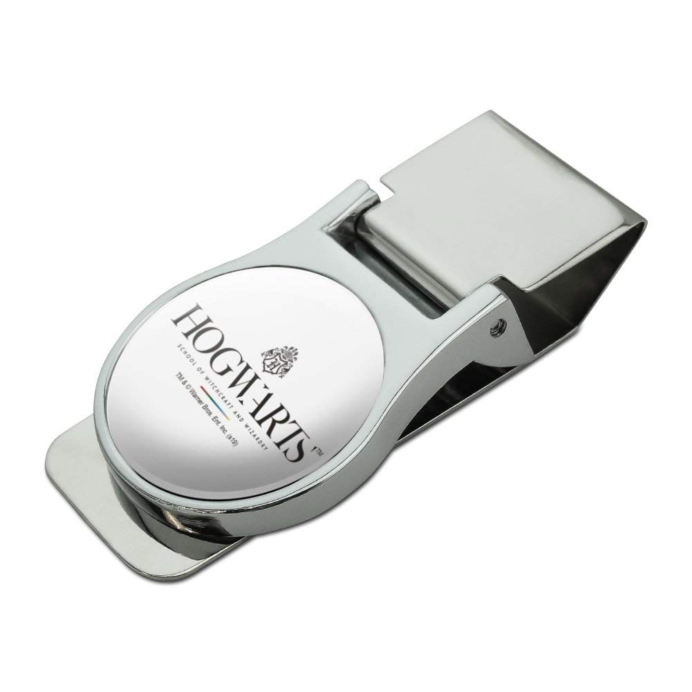 Harry Potter Hogwarts Modern Logo Satin Chrome Plated Metal Money Clip - Premium Gift for Fans, Collectors & Wizards - Perfect for Cash, Credit Cards & ID Holders