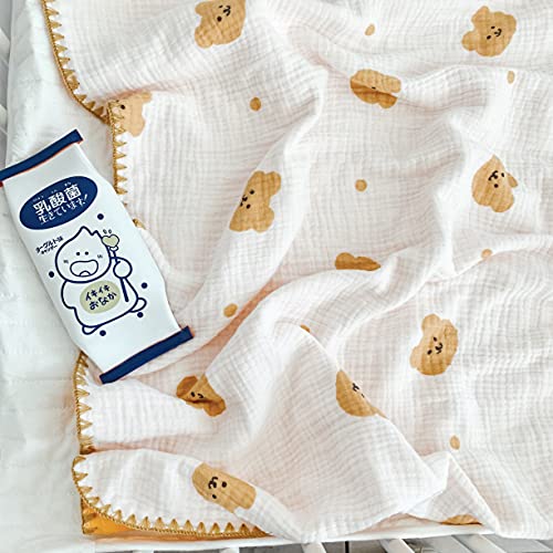 Organic Cotton Baby Swaddle Blanket - Soft & Warm 6-Layer Muslin for Boys & Girls - Teddy Bear Print - All Seasons Use for Sleeping & Swaddling