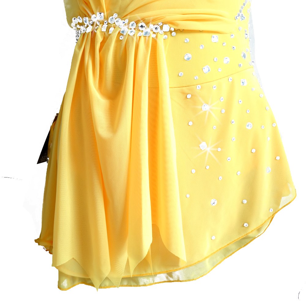 Girls & Women's Ice Figure Skating Dress - Sleeveless Rhinestone Crystal Neckline Costume for Kids | Competition & Performance Outfit