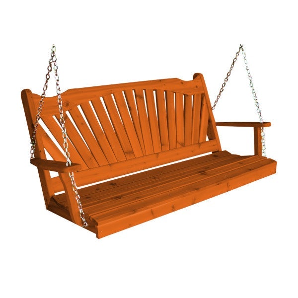 Premium Western Red Cedar Fanback Porch Swing - Natural Wood Outdoor Hanging Bench for Garden, Patio & Backyard Relaxation | Perfect for Lounging, Reading & Enjoying Summer Breezes