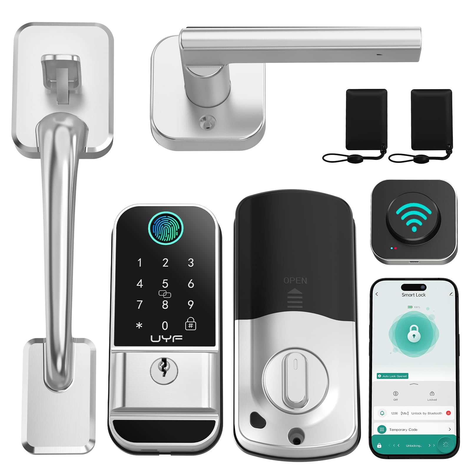Smart WiFi Fingerprint Keyless Entry Door Lock with Keypad & Bluetooth - Digital Electronic Deadbolt Handle Set with Auto Lock, App & Alexa Remote Control - Perfect for Home Security & Smart Home Automation (Silver)