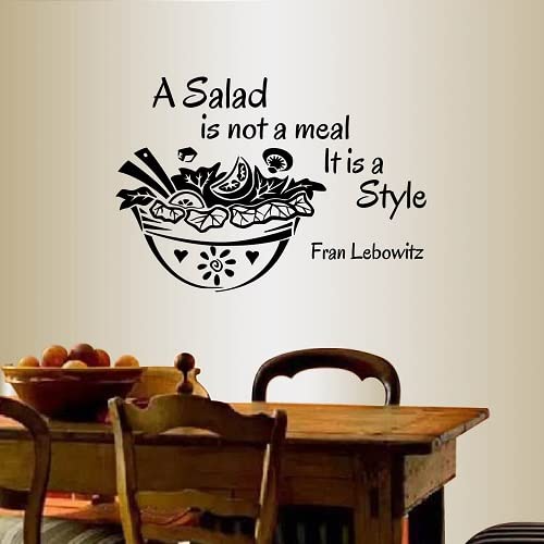 Removable Wall Vinyl Decal - 'A Salad is Not a Meal, It's a Style' Quote Art Sticker for Kitchen, Salad Bar & Restaurant Decor | Fruit & Vegetable Themed Unique Design Mural | Perfect for Home, Cafe or Dining Room Wall Decoration