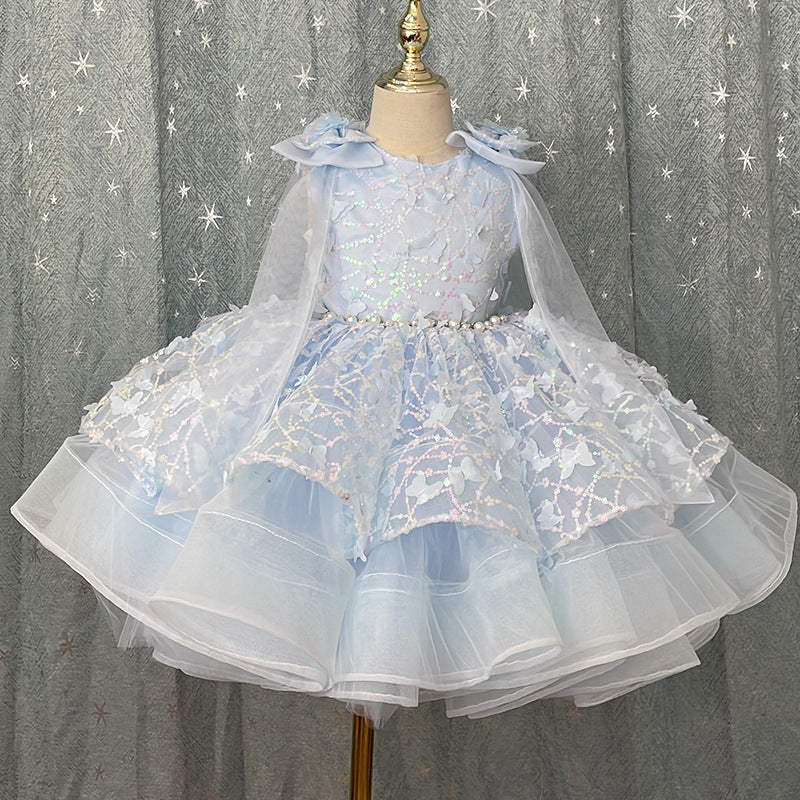 Elegant Princess Lace & Tulle Flower Girl Dress with Long Sleeves - Knee-Length Formal Attire for Weddings, Baptisms & Special Occasions