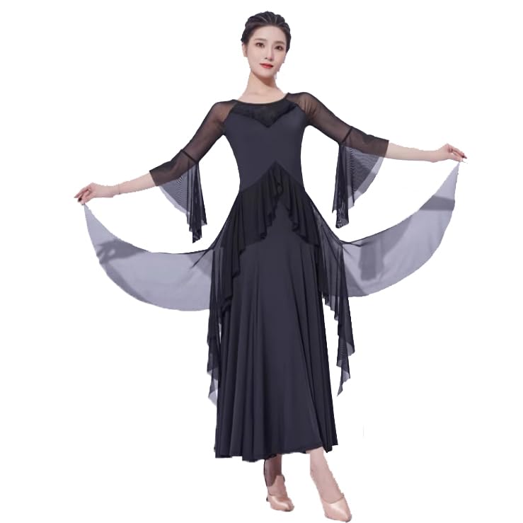Elegant Round Neck Ballroom Dance Dress for Women - Foxtrot, Flamenco & Waltz Performance Outfit - Perfect for Competition, Stage Shows & Latin Dance Events