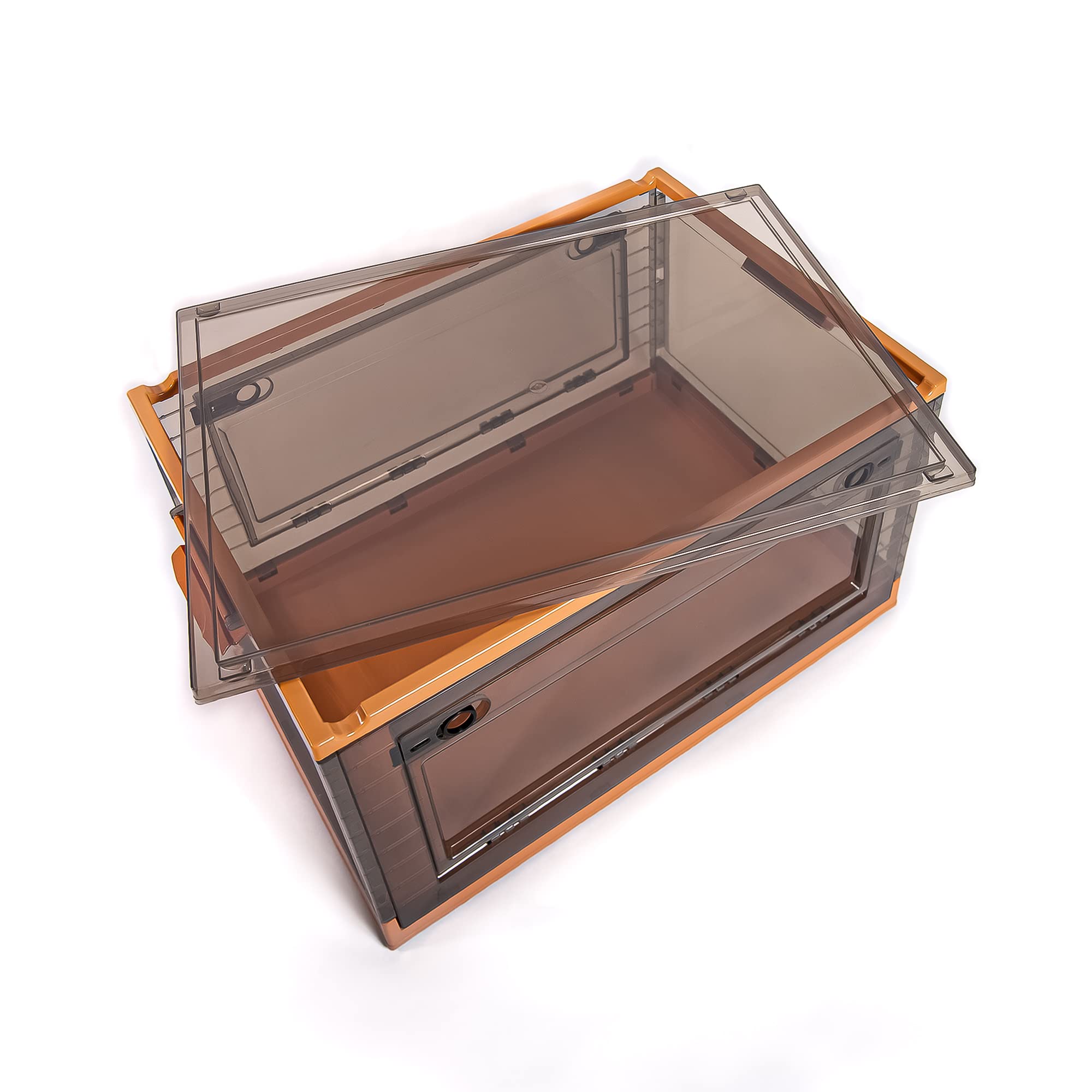 Best 2-Pack X-Large Storage Bins with Side Opening - Stackable, Collapsible & Foldable Storage Boxes for Home & Office Organization - Ideal for Closet, Garage, Kids Room & Laundry Storage (X-Large, Orange)