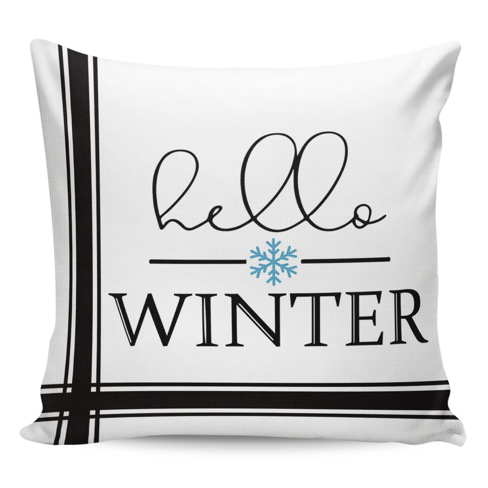 20x20 Inch Winter Throw Pillow Covers - Snowflake & Black Stripes Holiday Decorative Cushion for Sofa, Couch, Chair | Cozy Christmas Home Decor for Living Room, Bedroom & Seasonal Festivities