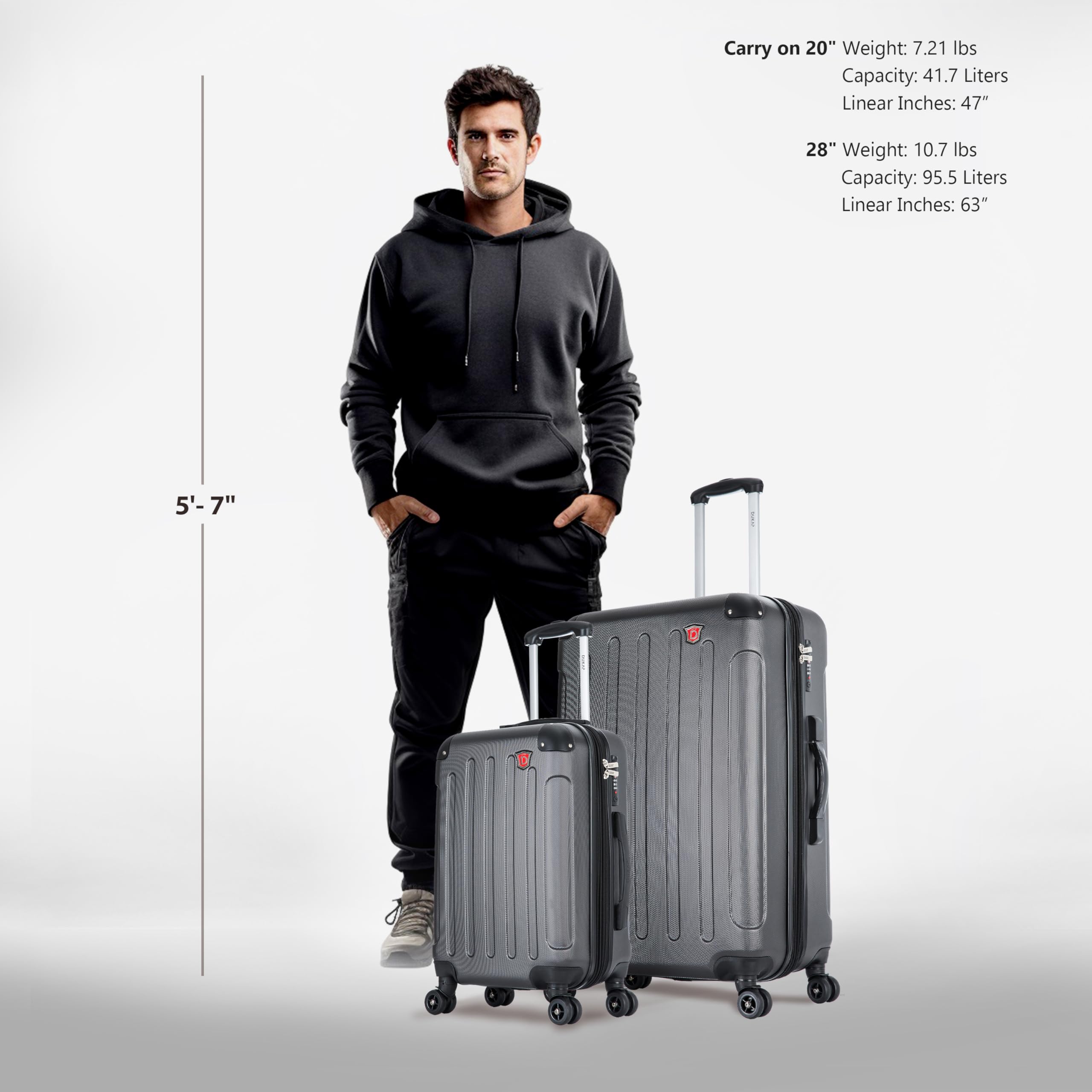 DUKAP INTELY 2-Piece Hardside Luggage Set with 360° Spinner Wheels (20