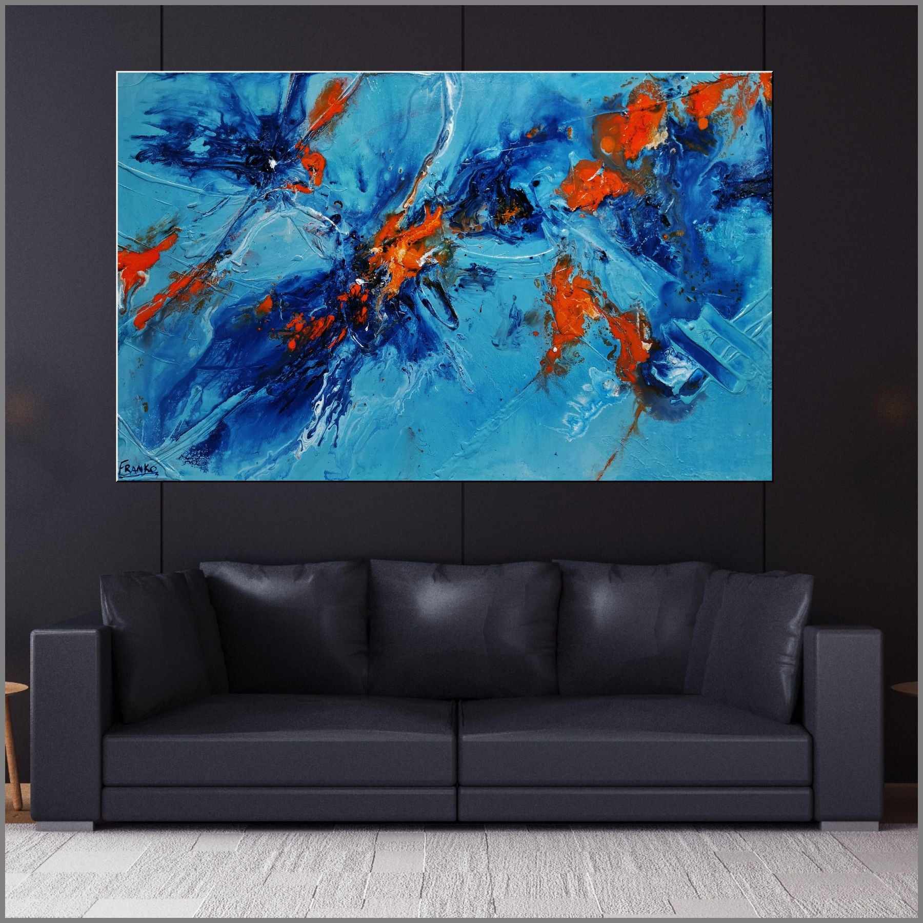 Midday Sunrise 160cm x 100cm Blue Orange Textured Abstract Canvas Art - Modern Wall Decor for Living Room, Bedroom & Office