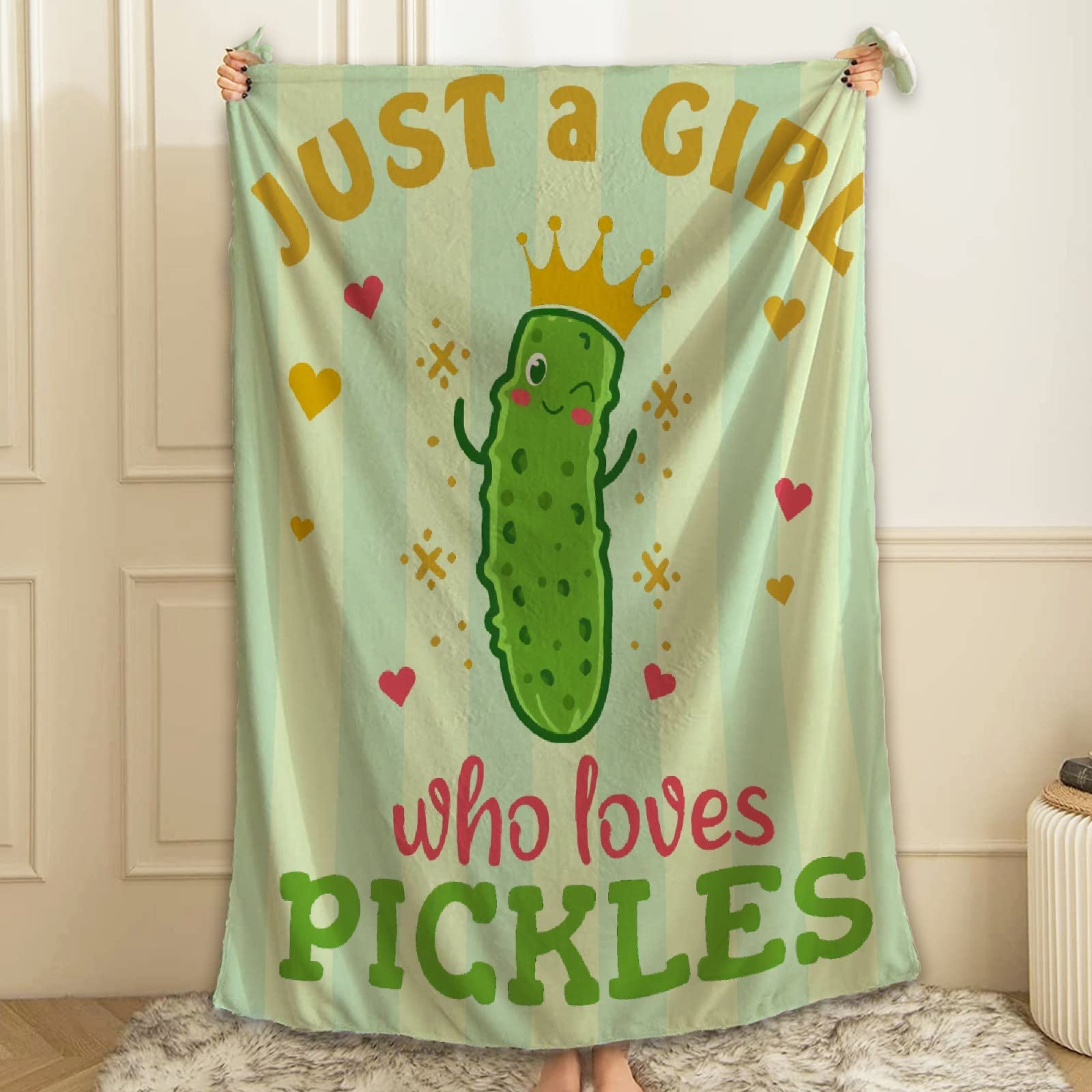 Just A Girl Who Loves Pickles Throw Blanket - Soft Flannel Fleece Microfiber Plush Blanket for All Seasons (120x90 inches) - Perfect for Bed, Couch, Sofa & Family Snuggling | Cozy Gift for Pickle Lovers, Home Decor & Movie Nights