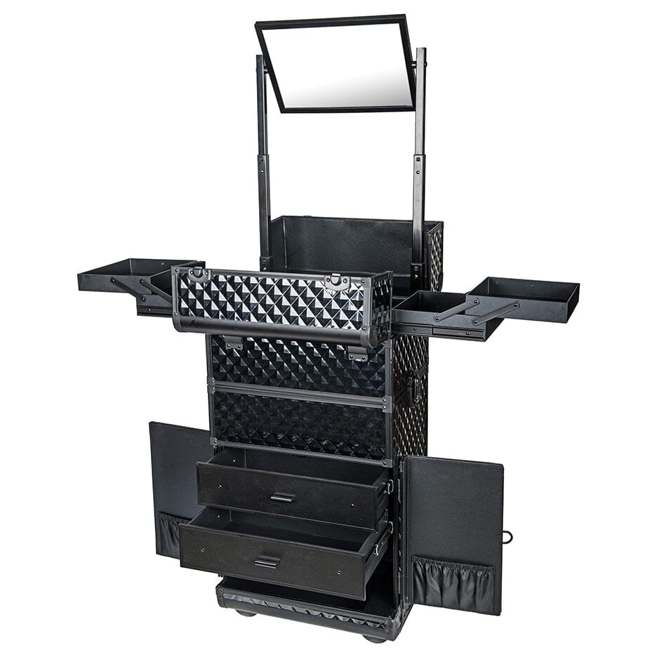 REBEL Series Pro Makeup Artists Rolling Train Case - Professional Trolley Case for Cosmetics & Beauty Tools | Perfect for Salon, Travel & On-Site Makeup Services