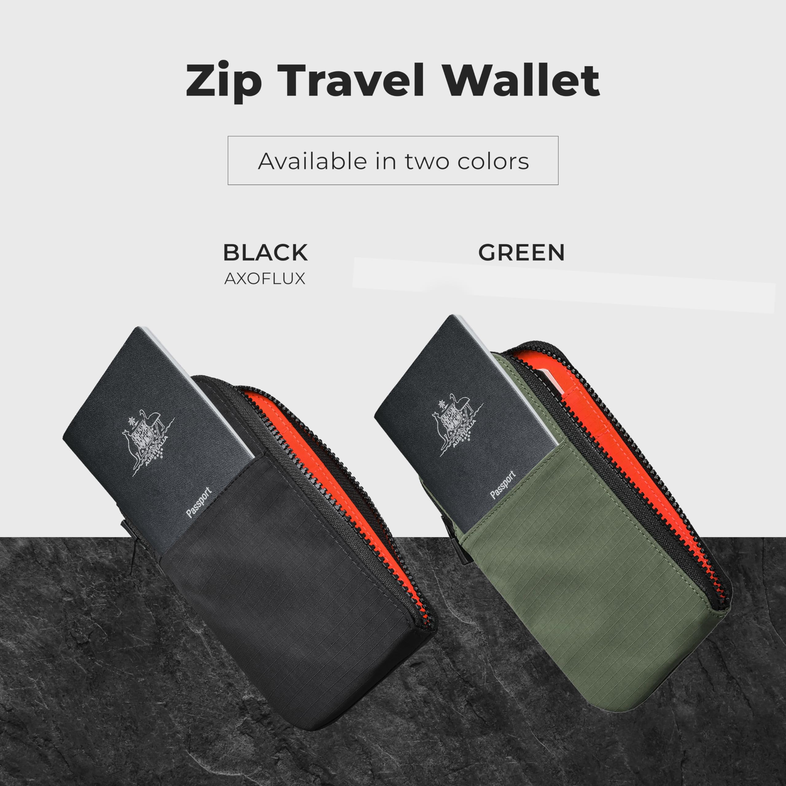 RFID Blocking Travel Wallet - Black Axoflux 210D Passport Holder with Self-Locking Zipper | Tear-Resistant Material | 4 Pockets & 2 Card Slots | HUB Accessories Compatible | Perfect for Air Travel, Business Trips & International Vacations