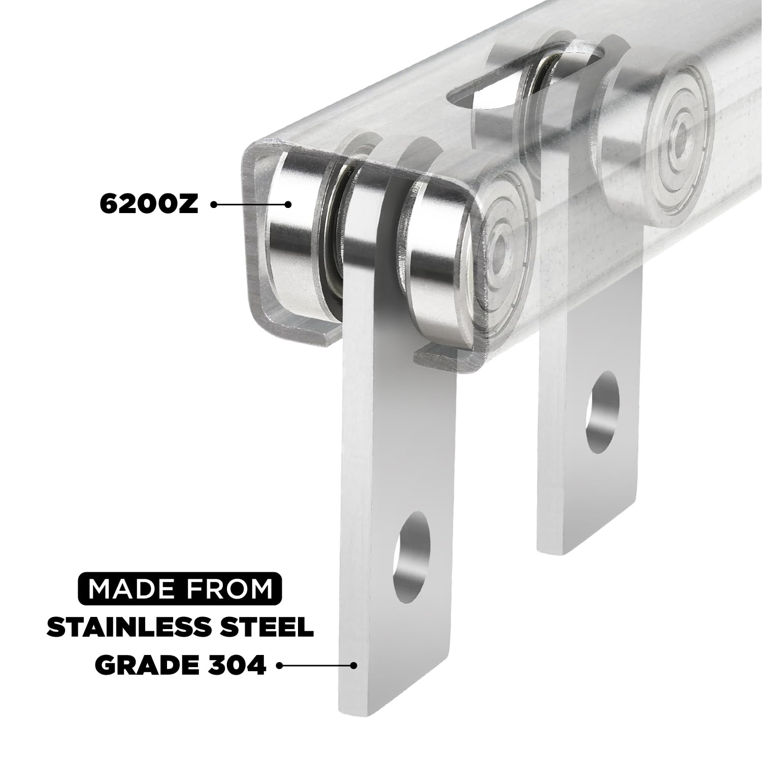 304 Stainless Steel 2-Wheel Trolley with 2 Bearings for 1-5/8