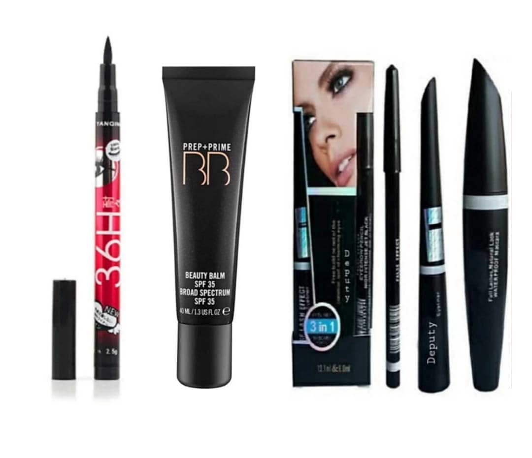 Deputy PREP+PRIME BB Beauty Balm Cream - Waterproof Mascara, Liquid Eyeliner & Eyebrow Pencil Set with 36H Long-Lasting Pen Eyeliner | Perfect for Daily Makeup, Party Looks & Travel Essentials