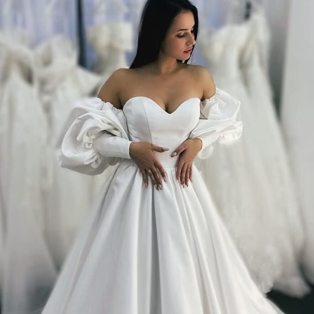 Elegant A-Line Ivory Satin Wedding Dress for Bride - Perfect for Church, Beach & Garden Ceremonies