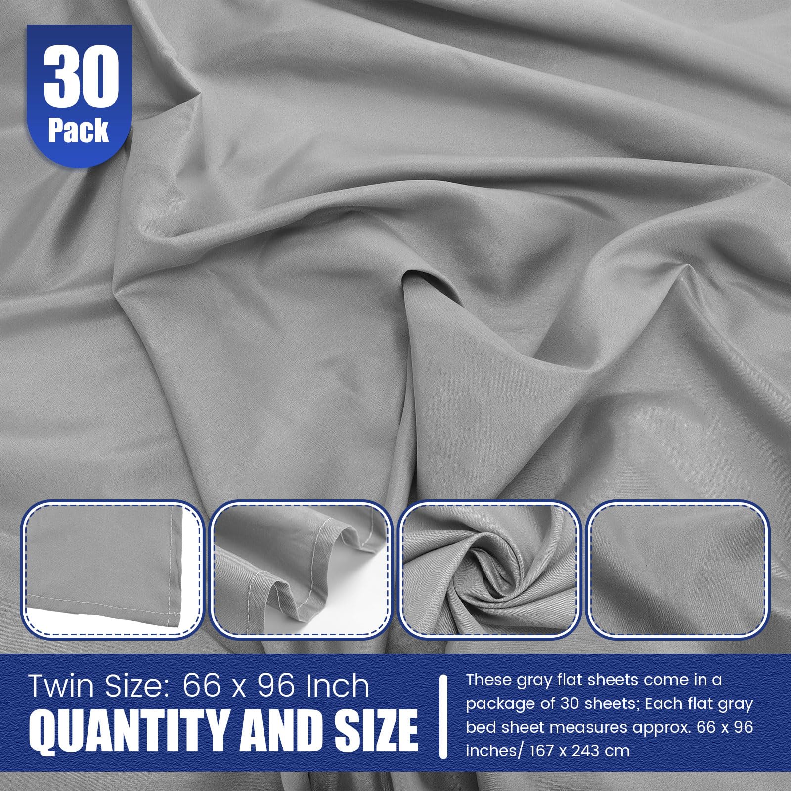 30 Pack Soft Microfiber Flat Bed Sheets - Twin Size Dust Proof Covers for Motel, Rental Properties, Hospital & Home Use (Gray) - Perfect for Hospitality Businesses, Airbnb Hosts & Bulk Bedding Needs