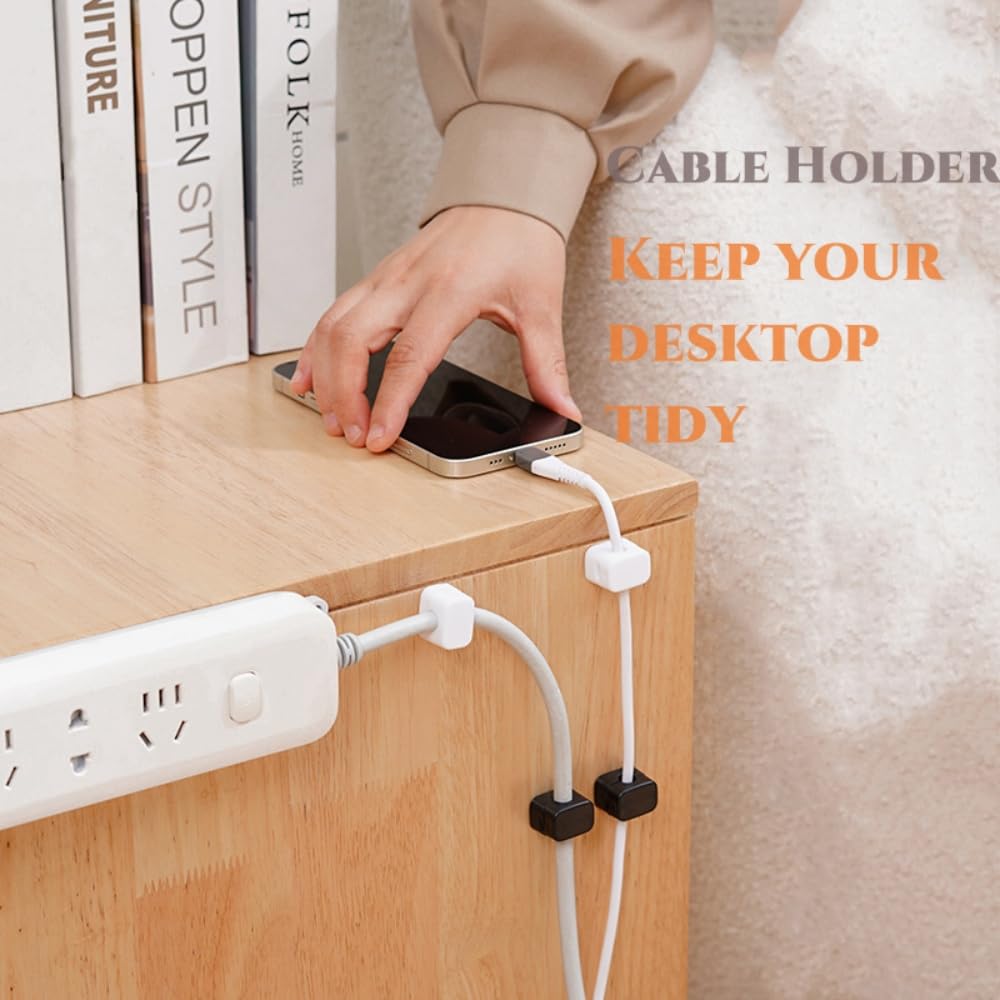 6-Pack Cord Organizer Set - Cable Holder for Nightstand, Phone Charger & Bedside Table - Wall Mounted Cable Clamp for Bedroom & Office Organization - Perfect for Tidy Desks, Home & Travel Use