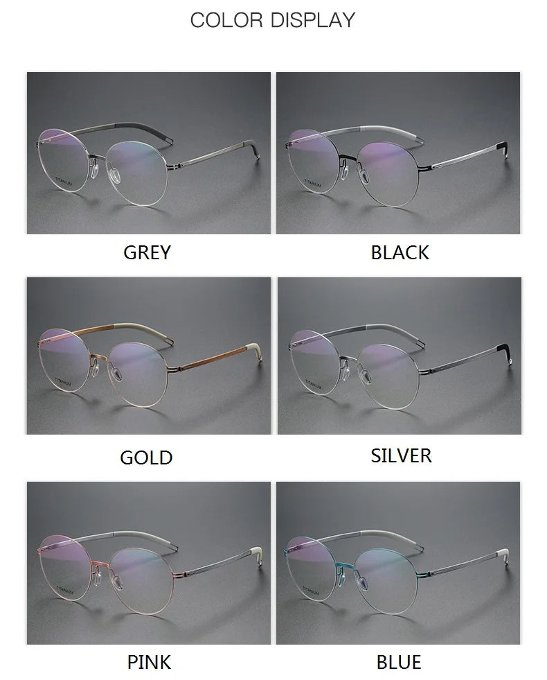 Aimee Unisex Full Rim Round Screwless Titanium Acetate Eyeglasses 2537 - Lightweight & Durable Frame for Reading, Computer Work & Everyday Wear