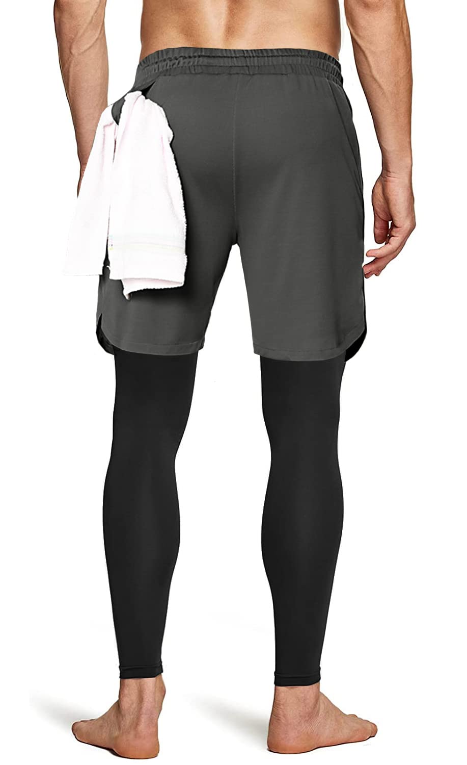 Aolesy Men's 2 in 1 Running Pants - Gym Workout Compression Pants for Men, Athletic Training Pants with Breathable Fabric - Perfect for Jogging, Fitness & Outdoor Sports