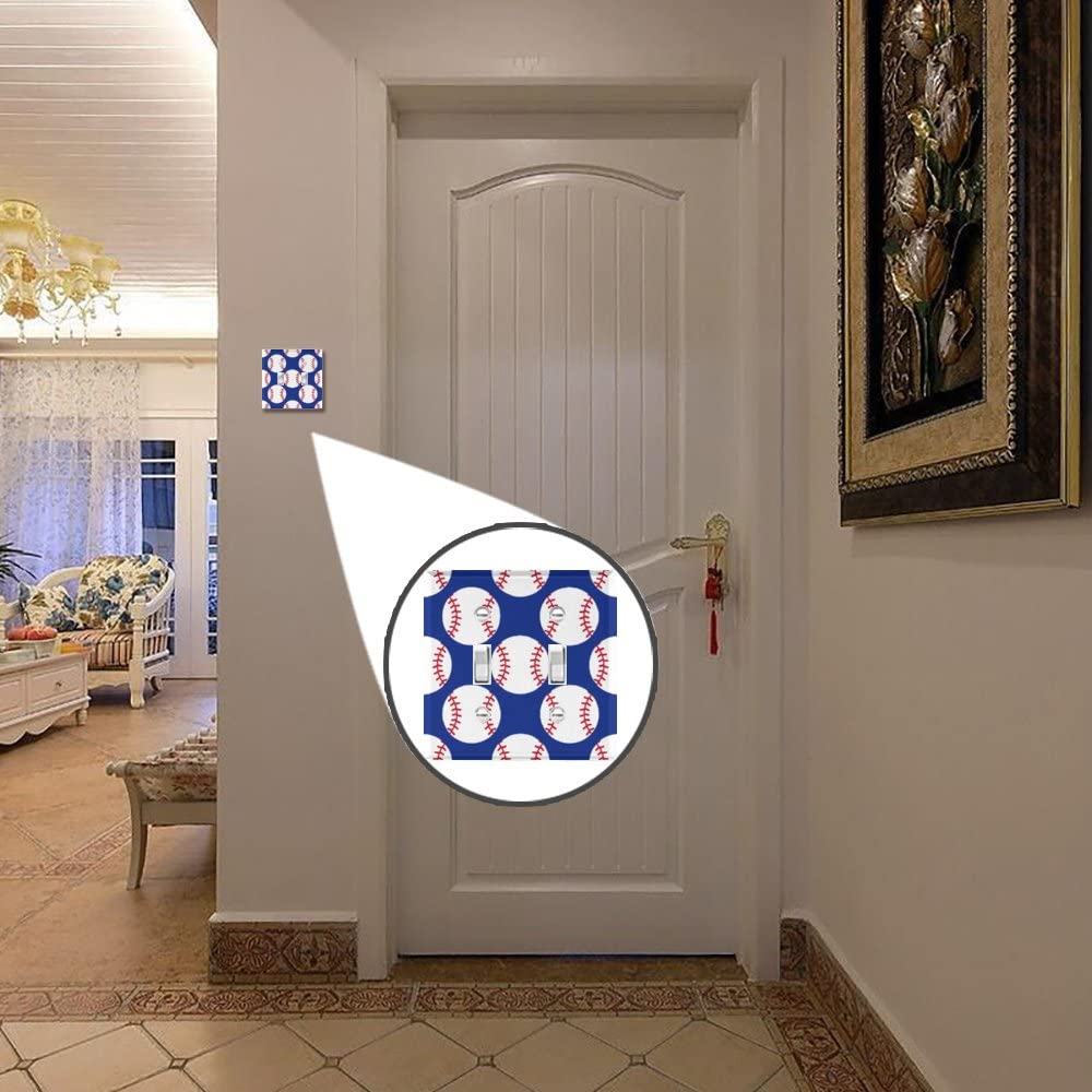 Baseball Double Light Switch Cover 2-Gang Toggle Decorative Wall Plate - Electrical Outlet Cover for Home Decor, Bedroom, Living Room, Game Room - Durable Plastic Switch Plate for Sports Fans