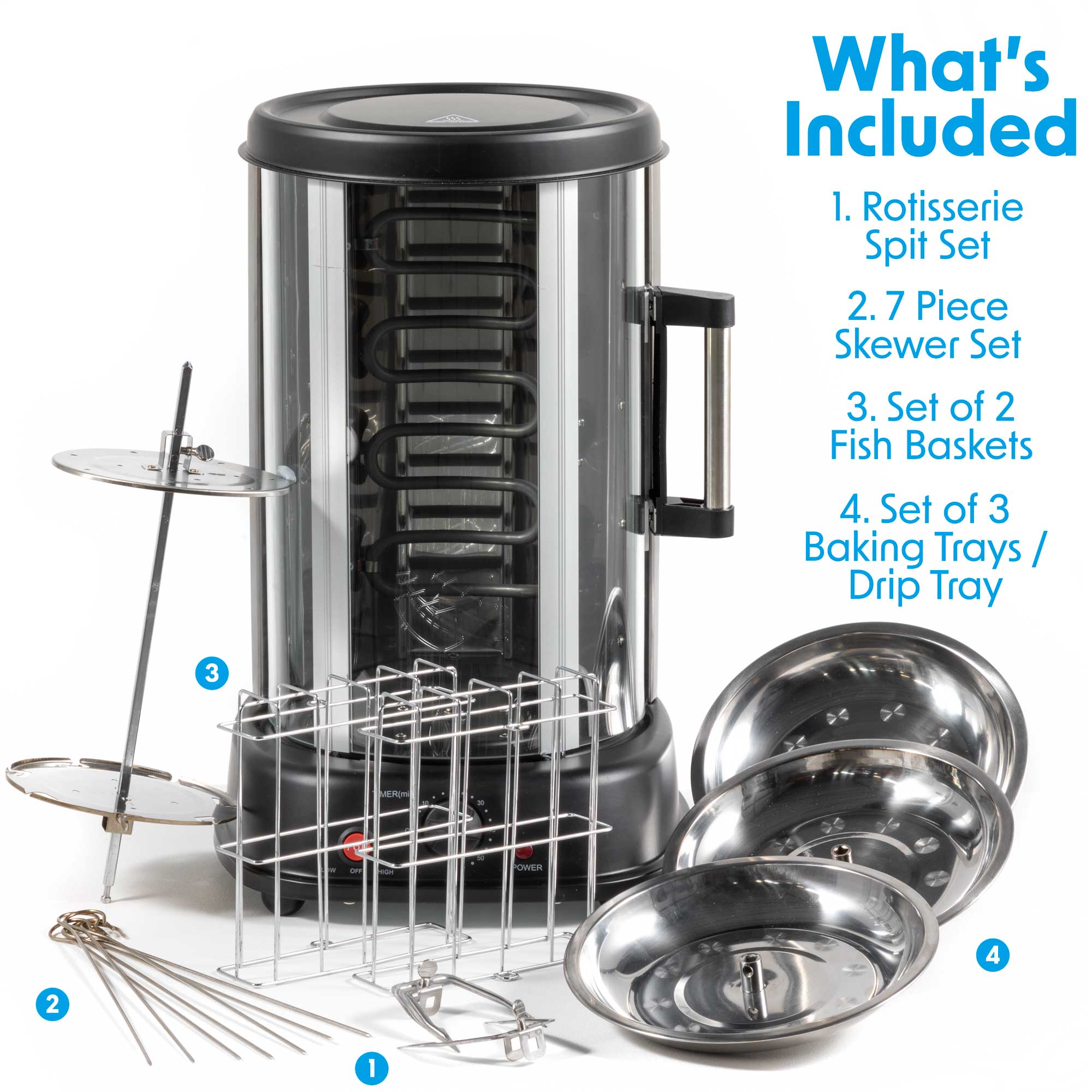 Baridi Vertical Rotisserie Grill - 1500W Electric Rotisserie Oven for Kebabs, Gyros, Skewers & Roasts - 21L Capacity, Black (Model DH216) - Perfect for Home Cooking, BBQs, Parties & Outdoor Gatherings
