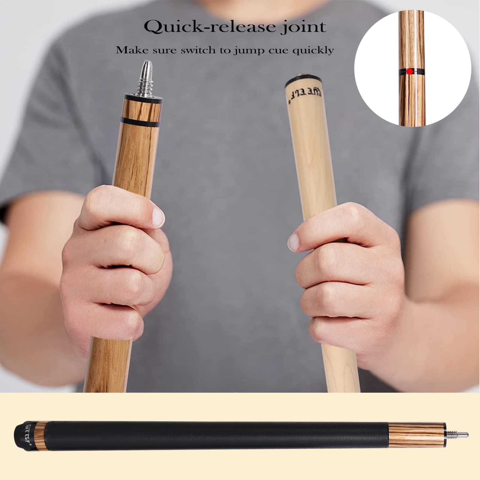 Heavy Hitter 3-Piece Jump Break Pool Cue Stick - 23oz Zebra Wood Pool Cue for Powerful Breaks & Jump Shots | Perfect for Professional & Recreational Billiards Players