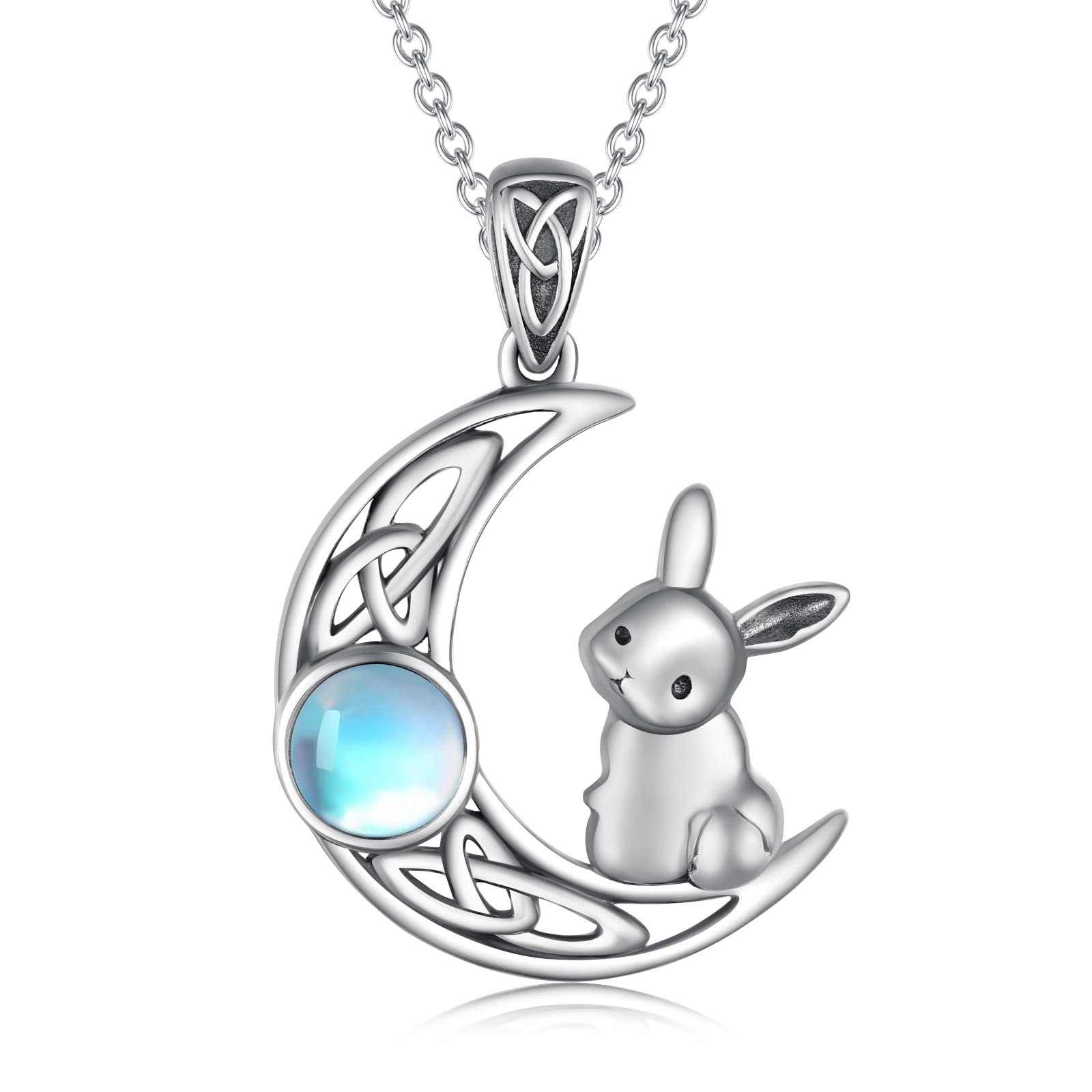Moonstone Bunny Necklace for Women - 925 Sterling Silver Rabbit Pendant Necklace, Easter Bunny Jewelry Gift for Her - Perfect for Easter Gifts, Birthday Presents & Everyday Wear