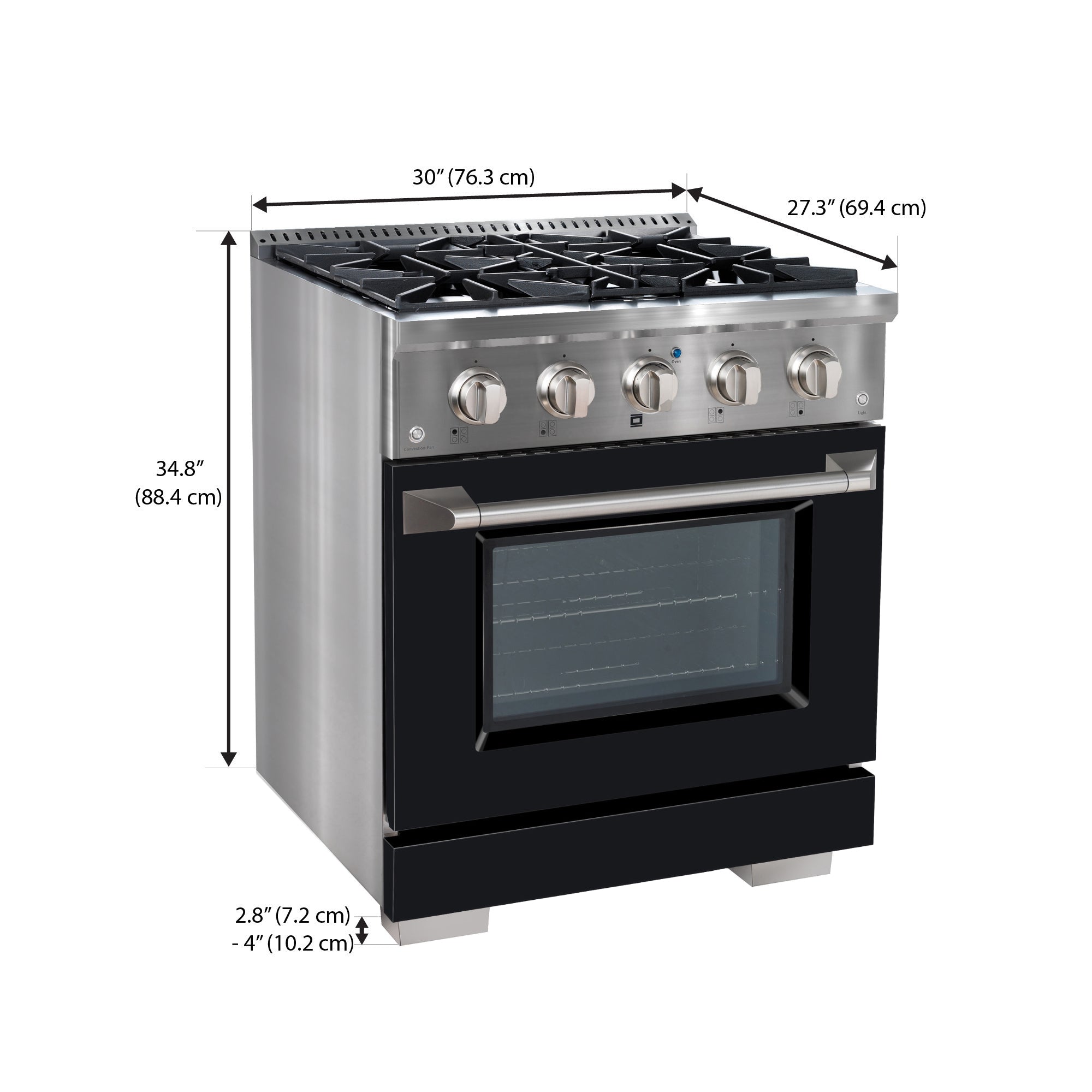 Ancona 30 Inch 4.2 cu ft Stainless Steel Gas Range with 4 Burners, Convection Oven & Black Door - Perfect for Home Kitchen Cooking, Baking & Entertaining