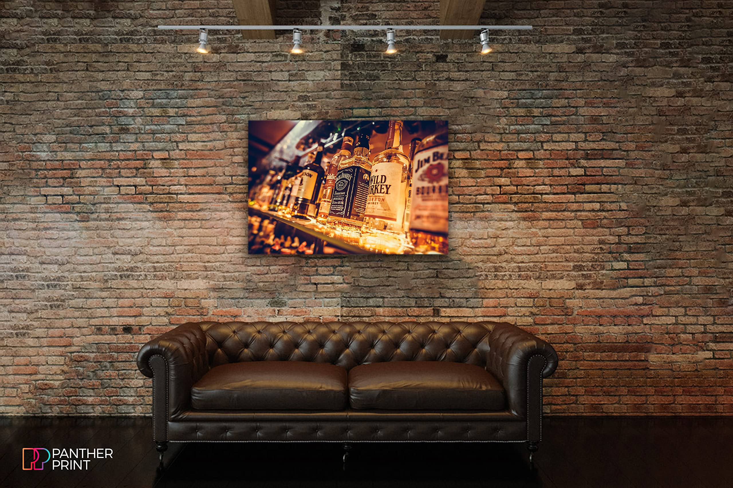 Man Cave Liquor Bottles Canvas Wall Art - 36x24 Inches Bar Decor for Home, Office & Game Room - Perfect Bourbon Whiskey Themed Gift for Men