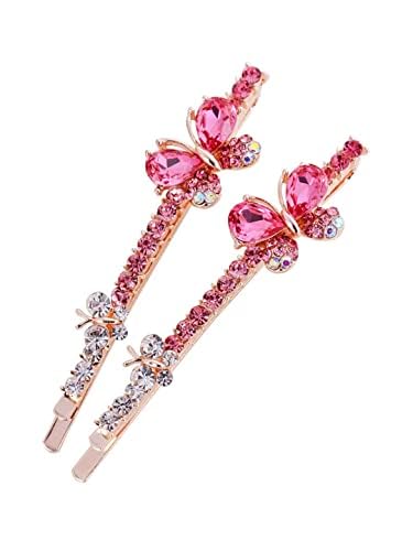 Elegant Crystal Pink Butterfly Bobby Pins for Women & Girls - 2-Piece Hair Accessories Set - Perfect for Weddings, Parties, and Everyday Styling - Ideal Gift for Women and Girls