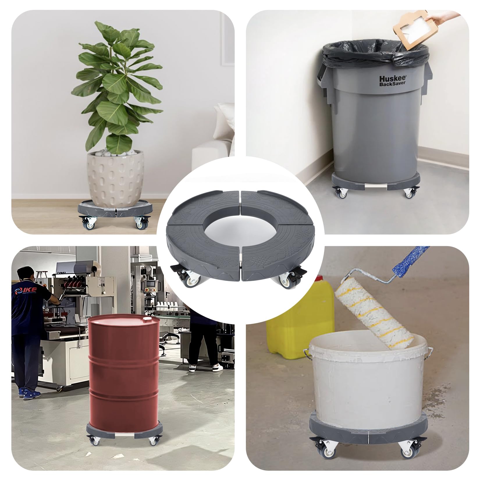 Weibida 2-Pack Heavy Duty Trash Can Roller Base with Wheels, Adjustable 15-19 Inch Round Dolly for Garage, Bucket & Drum - Multi-Functional Rolling Cart for Plants, Waste & Storage (Ideal for Home, Workshop & Garden Use)