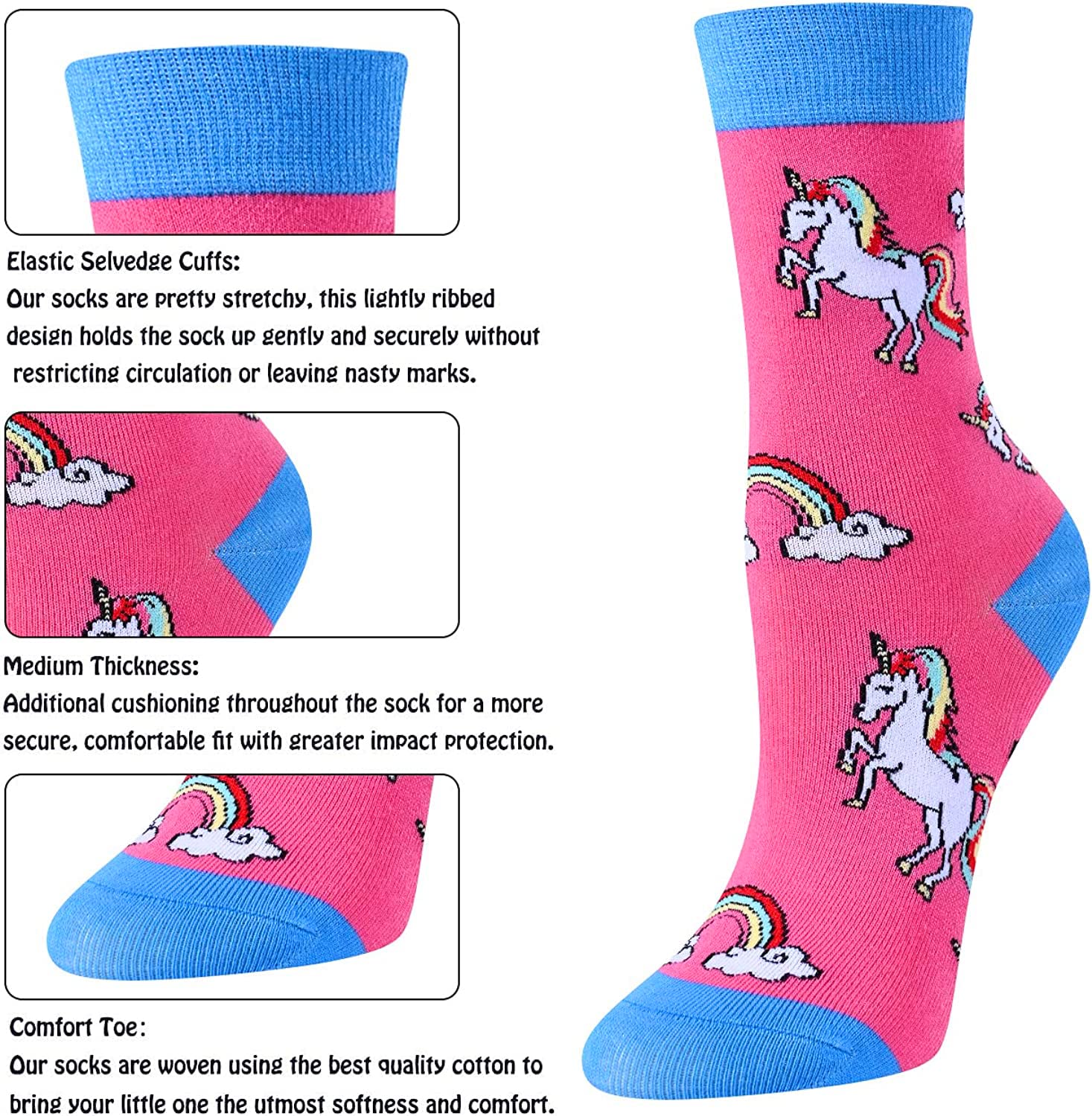 Zmart 5-Pack Cute Animal Socks for Girls - Llama, Unicorn, Corgi & Chicken Patterned Crew Socks - Soft Cotton Kids Socks for School, Gifts & Everyday Wear