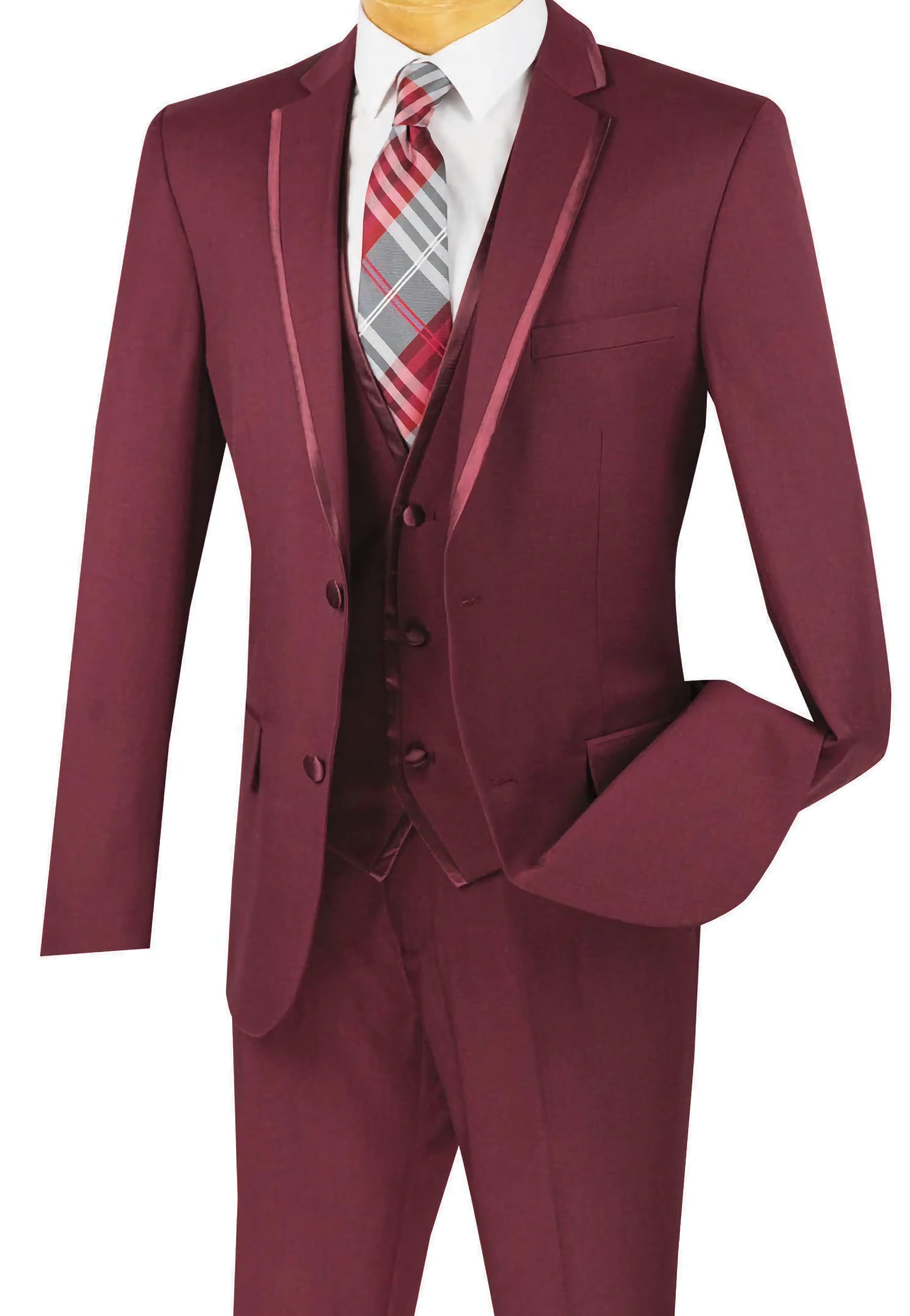 Leo Collection Slim Fit Tuxedo Suit for Men - 2 Button 3 Piece Burgundy Wedding Suit | Formal Business Attire & Special Occasion Outfit