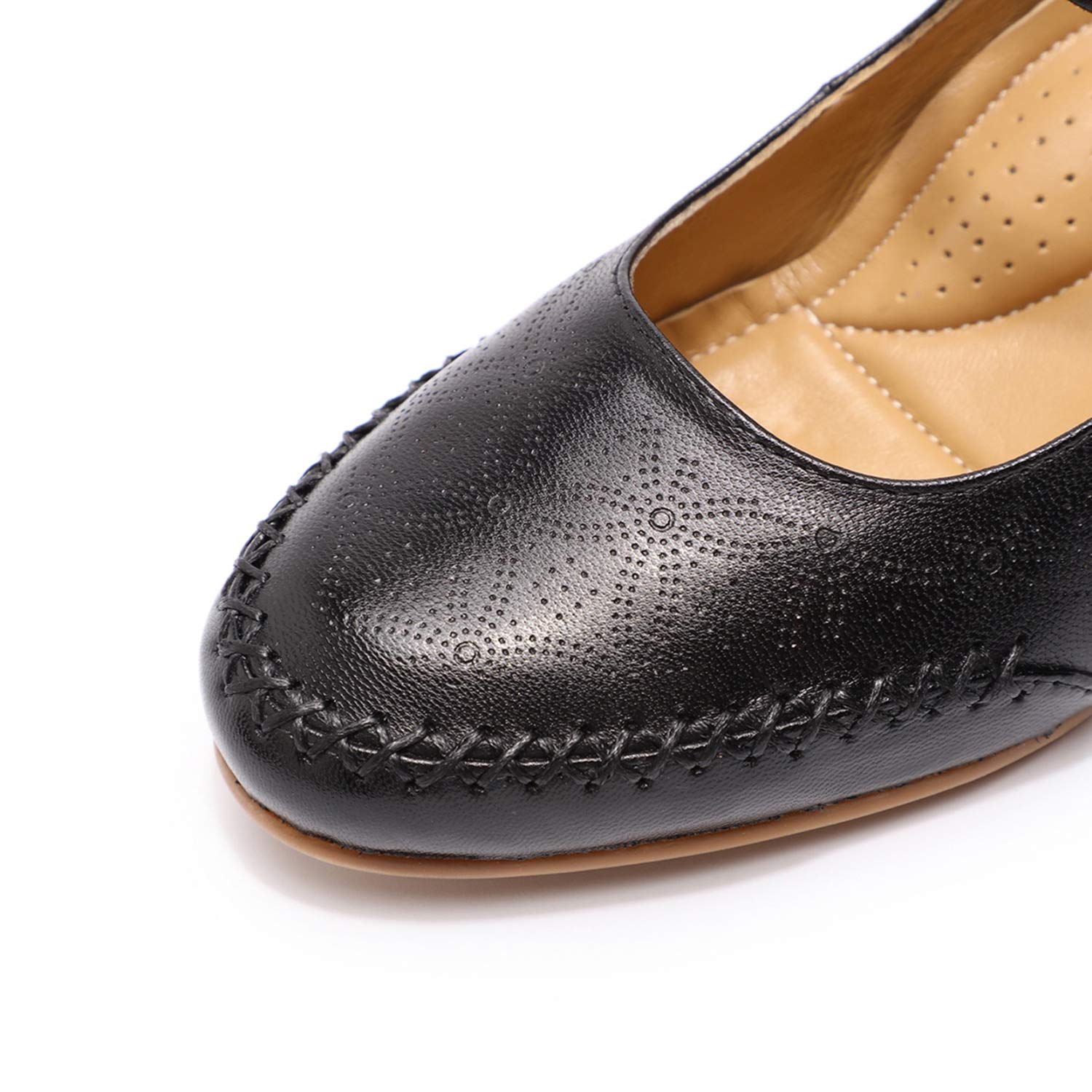 Women's Leather Mary Jane Wedge Pumps - Closed Toe Round Toe Mid Heel Dress Shoes for Ladies | Comfortable & Stylish for Work, Parties & Formal Events