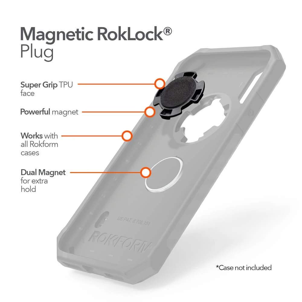 Rokform Magnetic RokLock Plug - 强磁车载手机支架充电器，适用于汽车、摩托车、自行车骑行导航