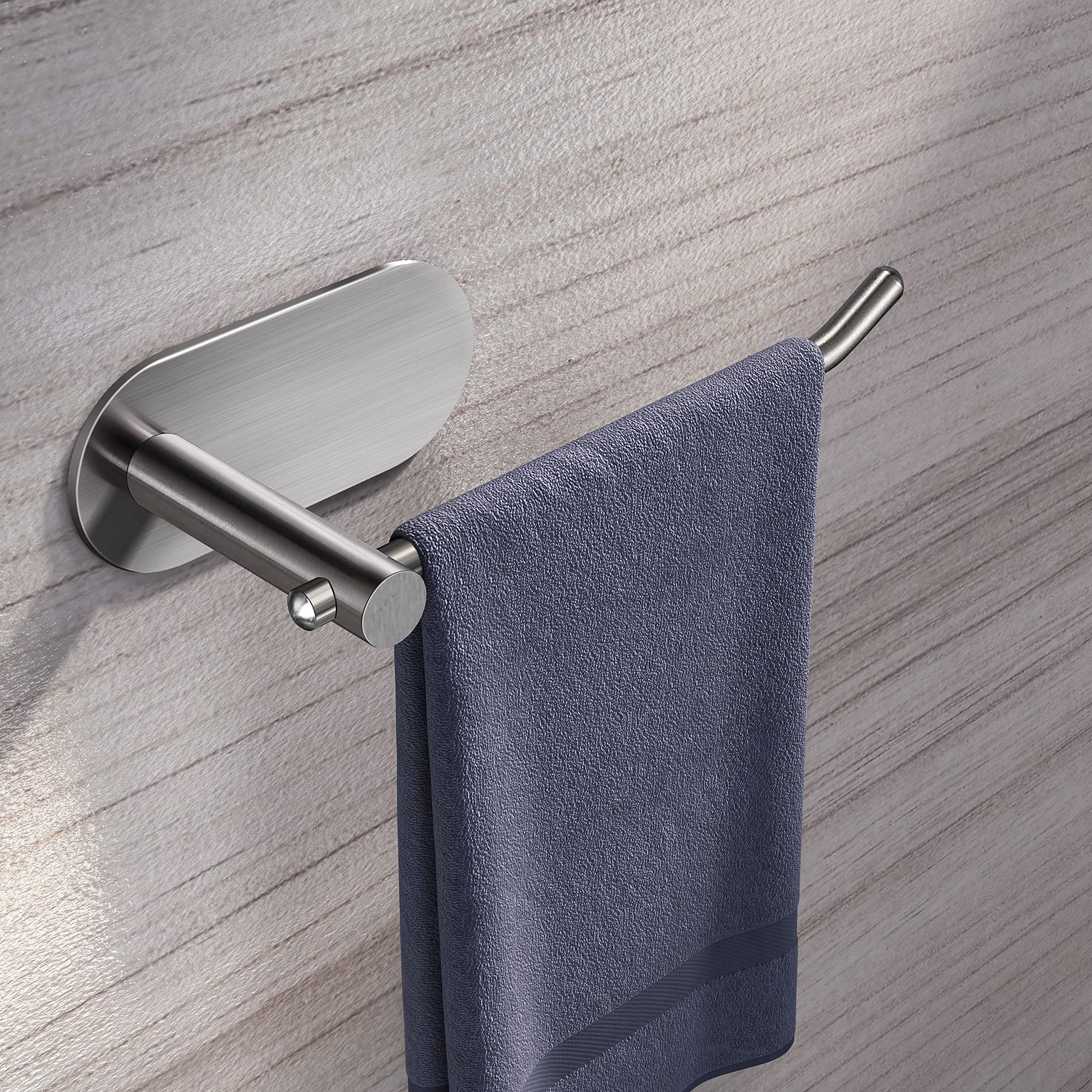 VAEHOLD No Drill Adhesive Towel Holder - Stainless Steel Brushed Silver Bathroom & Kitchen Towel Rack Ring Hanger (SUS 304) - Perfect for Small Spaces, Apartments & RVs