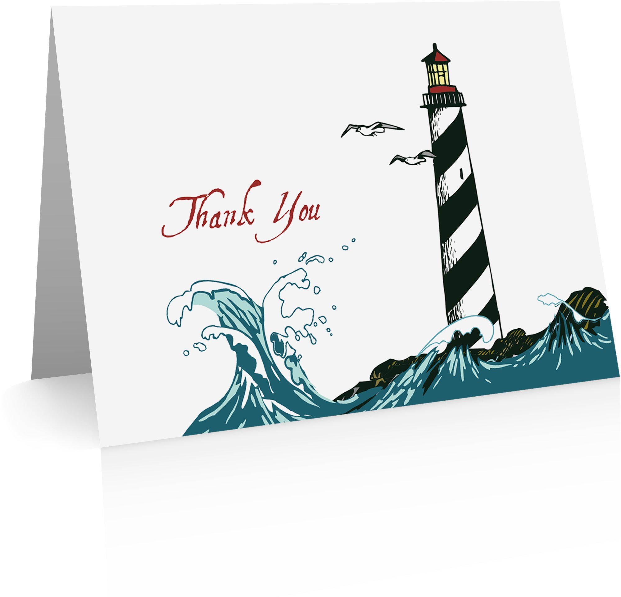 Lighthouse Thank You Cards - Set of 24 Foldover Greeting Cards with Envelopes | Perfect for Weddings, Graduations, and Appreciation Gifts