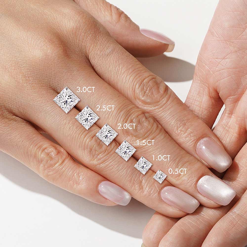 Double Row Pave Three Stone Princess Cut Moissanite Engagement Ring for Women - Elegant Wedding Proposal Jewelry Gift for Brides, Anniversaries & Special Occasions