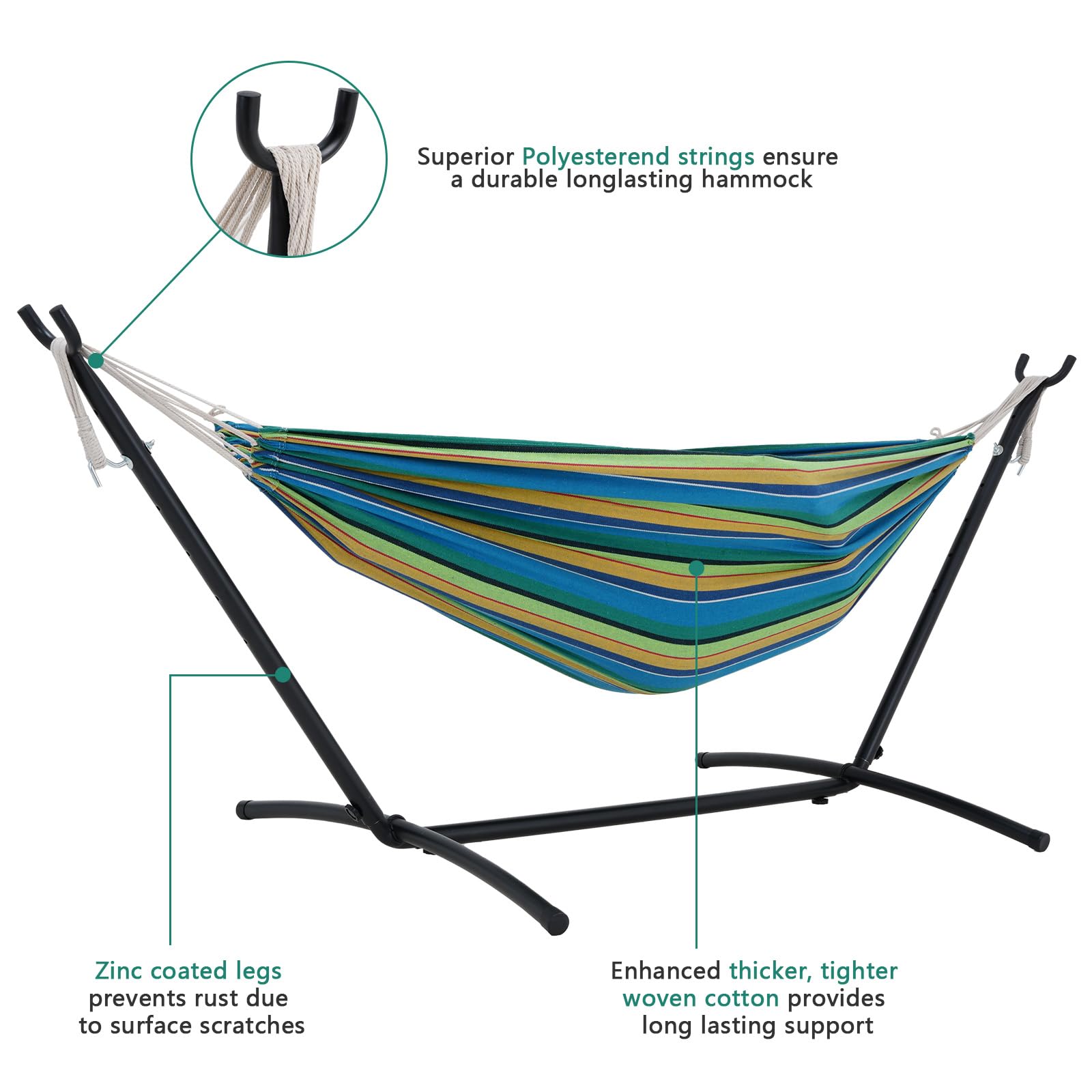 Double Hammock with Stand - 450lb Capacity Space-Saving Steel Frame & Premium Carry Bag - Perfect for Outdoor, Indoor, Yard, Camping (Vigor Green) - Ideal for Backyard Relaxation, Beach Trips, and Patio Lounging