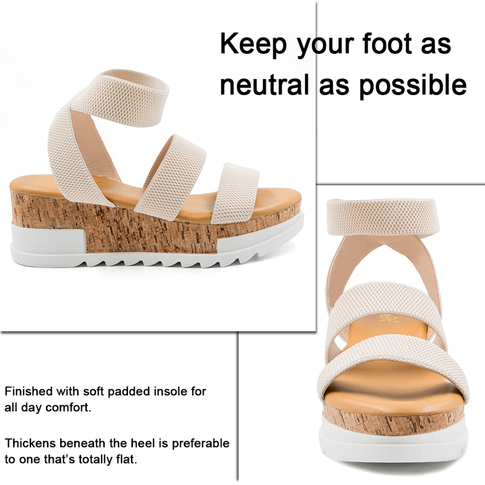 Athlefit Women's Wedge Sandals - Cork Platform Sandals with Elastic Strap for Comfort | Perfect for Summer, Beach, and Casual Outings