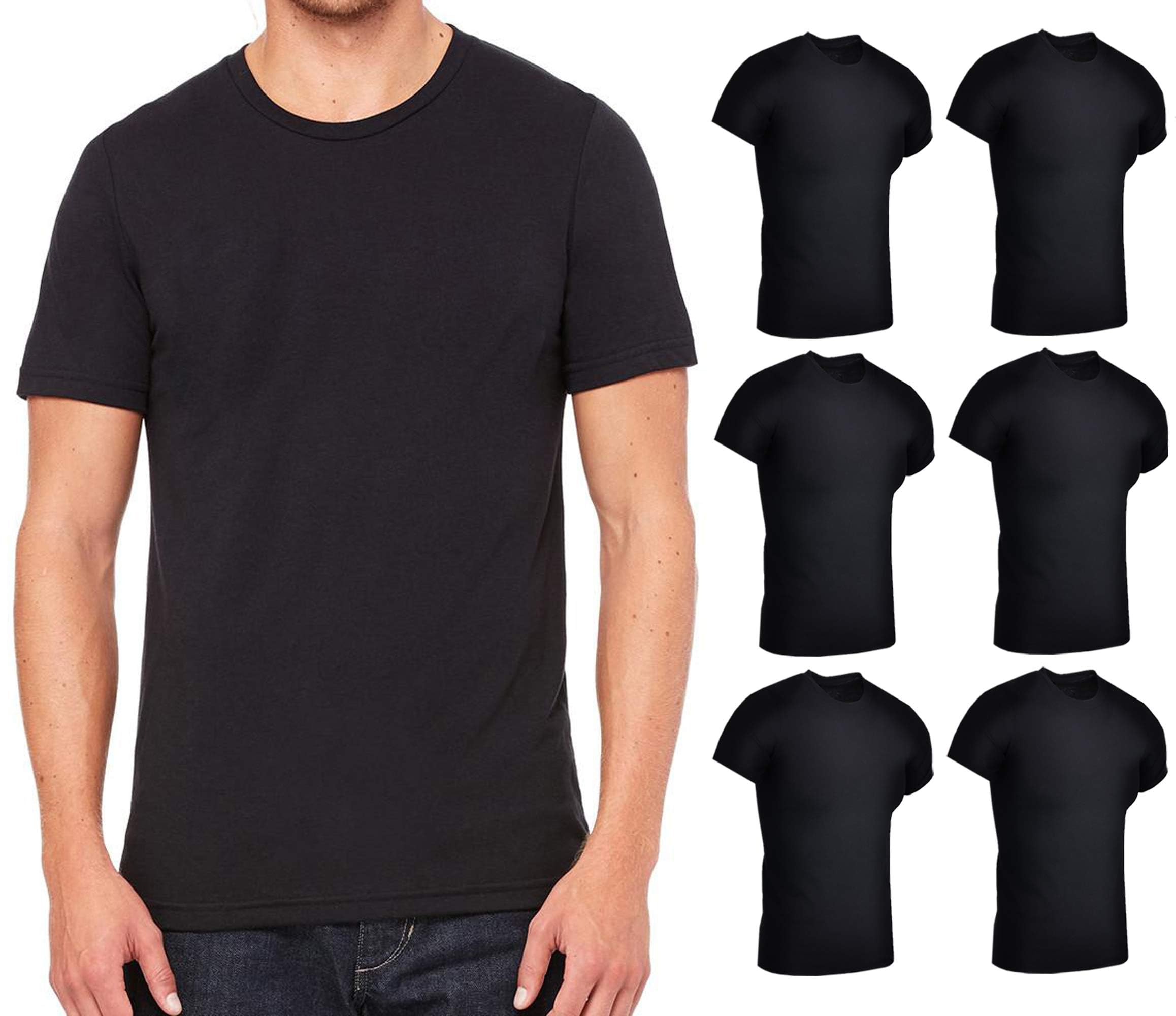BILLIONHATS 6 Pack Men's Cotton Short Sleeve Lightweight T-Shirts - Soft Breathable Crew Neck Tees for Casual Wear, Gym & Everyday Use (Black, 6X-Large Bulk Pack)