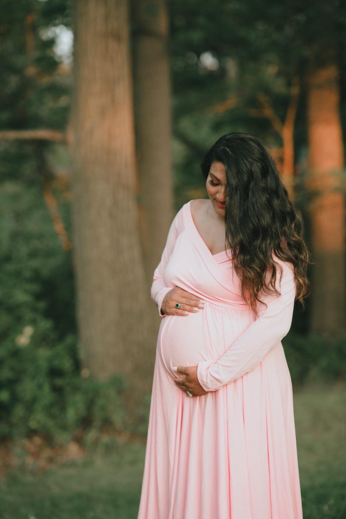 Saslax Elegant Maternity Maxi Dress - Long Sleeve Slim Fit Photography Gown for Pregnancy Photos, Baby Shower & Special Occasions