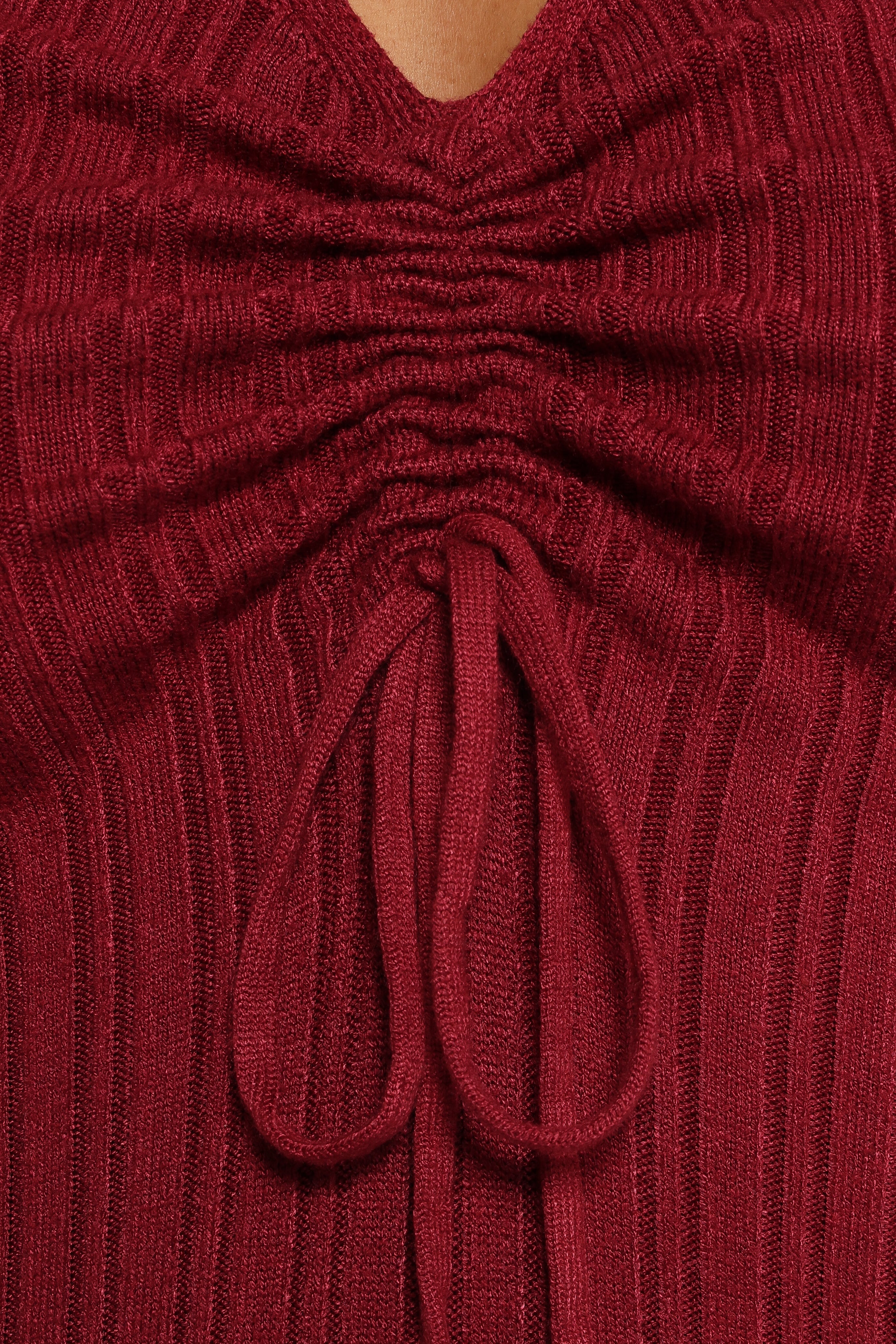 Elegant Irene Long Sleeve Midi Dress in Wine Red - Perfect for Fall Weddings, Office Wear & Holiday Parties
