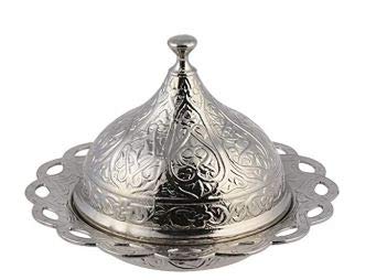 Handmade Turkish Tea Set with Zamzam Water Glasses, Saucer, Tray & Spoon (Silver) - Perfect for Traditional Tea Ceremonies, Home Decor & Gift Giving