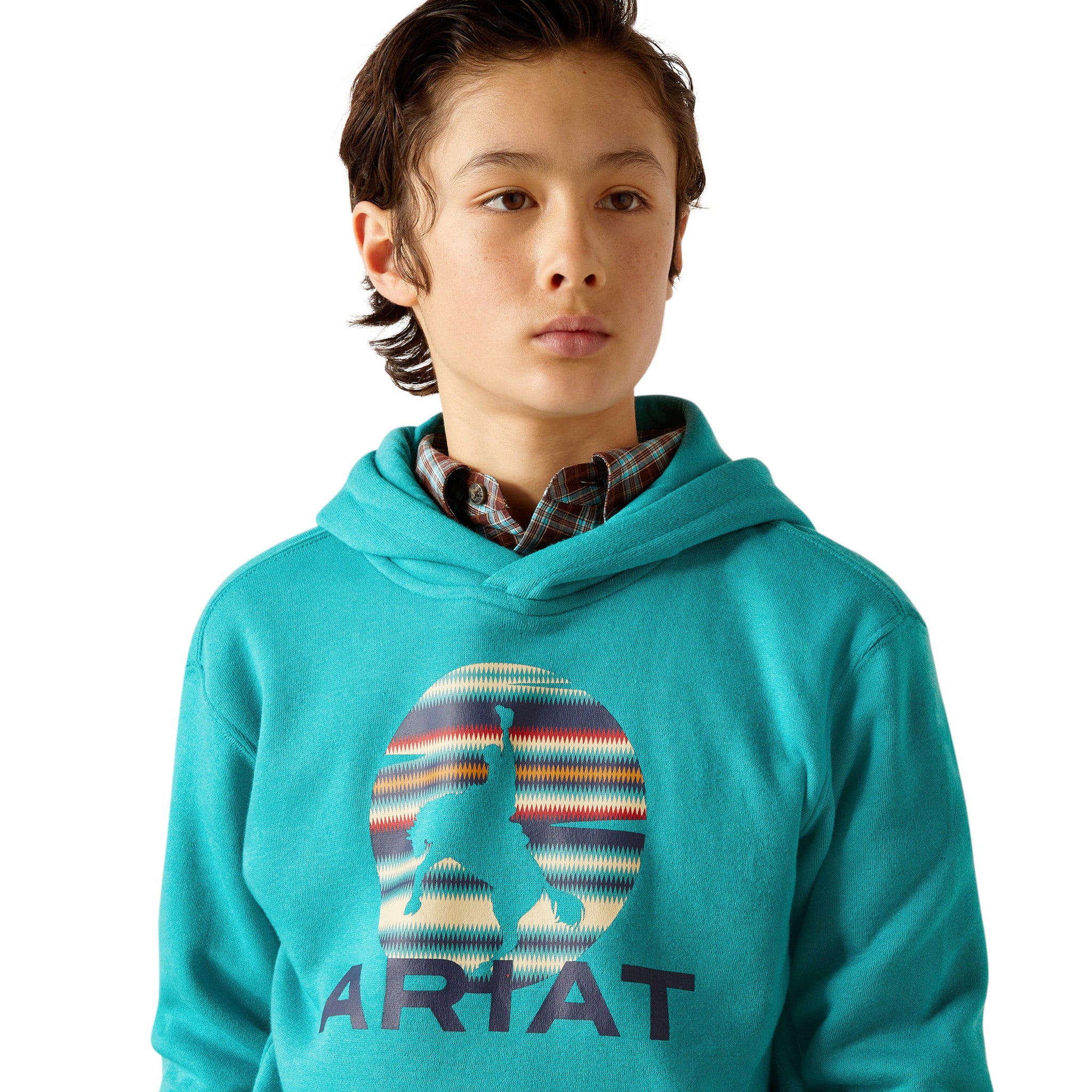 Ariat Kids Tile Blue Logo Hoodie - Comfortable & Stylish Pullover for Boys & Girls - Perfect for School, Play & Outdoor Activities