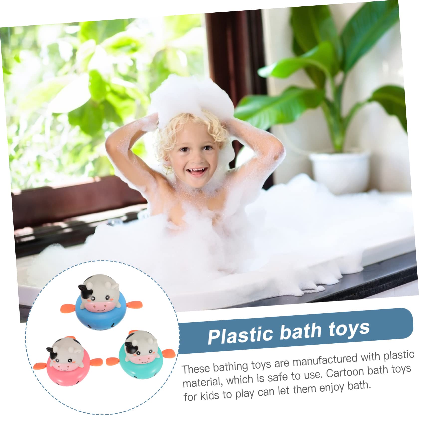 BRIGHTFUFU 3-Piece Splashing Cow Bath Toys Set - Waterproof Plastic Animal Toys for Babies & Toddlers - Fun Bathtime Play for Sensory Development & Early Learning
